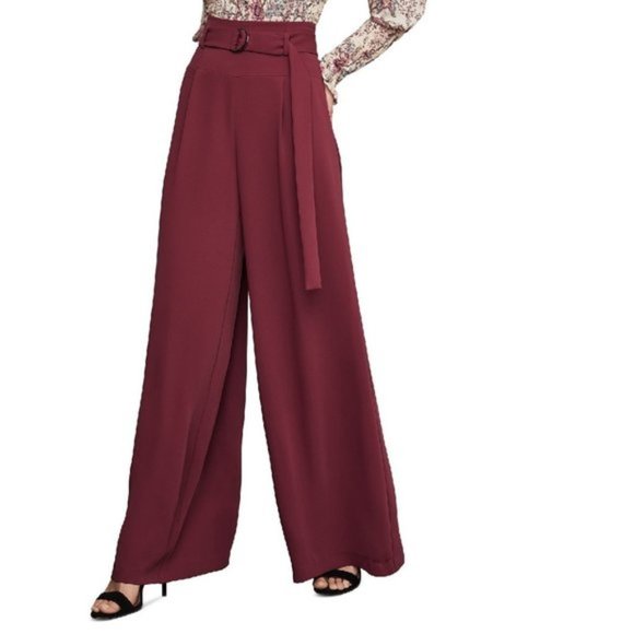 BCBG Maxazria D-Ring Belted Wide-Leg Matte Satin Pants - Picture 2 of 13